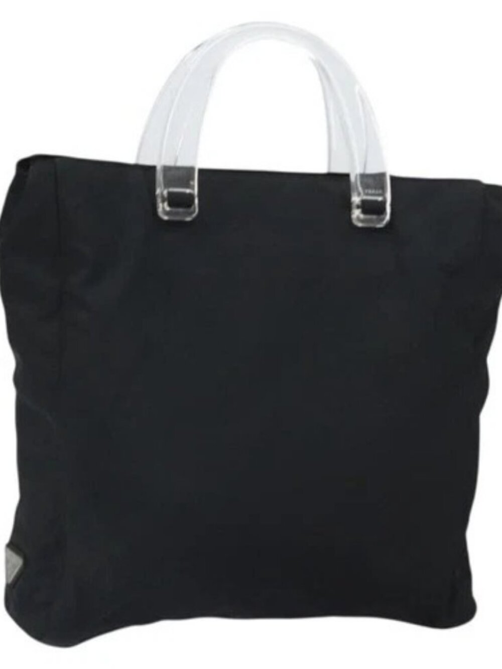 PRADA Hand Bag Nylon plastic Black Clear Silver Auth 164512